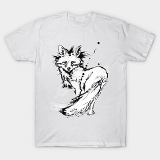 You Looking at me! - Cute fox drawing in black and white T-Shirt